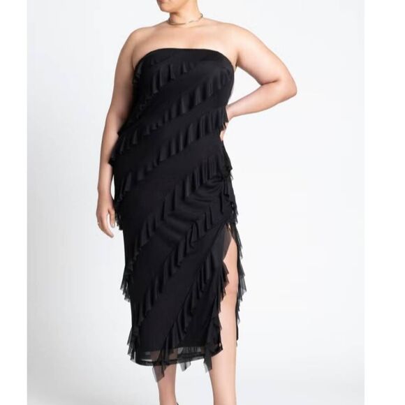Eloquii Dresses & Skirts - NWT Eloquii Women's Plus Size 16 Ruffle Mesh Maxi Dress with Side Slit in Black
